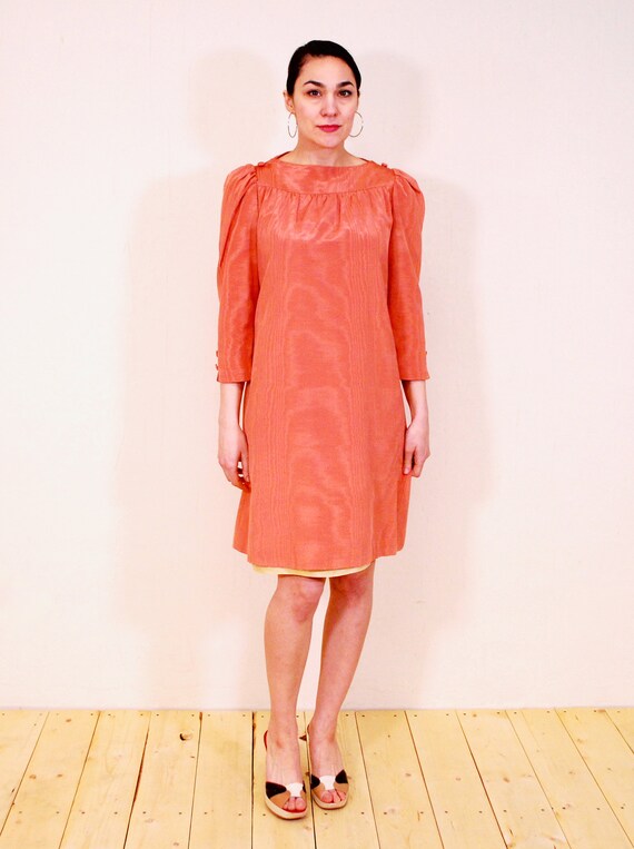 1950's/60's Coral CHLOE'S Water Silk Shift Dress … - image 5