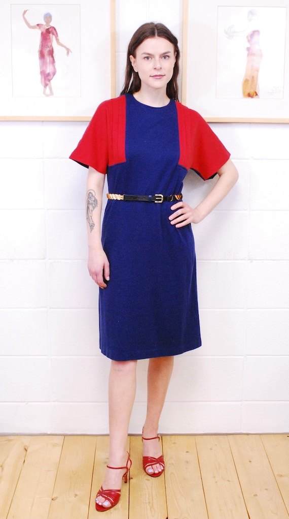 1970's Navy and Red Color Block ZANE T-Shirt Dres… - image 2