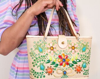 1960's ENID COLLINS of TEXAS Floral Beaded Purse / Handbag