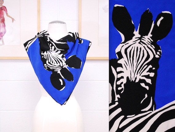 Vintage 1980's LOUIS FERAUD Sheer Silk Scarf / Zebra Motif / Retro