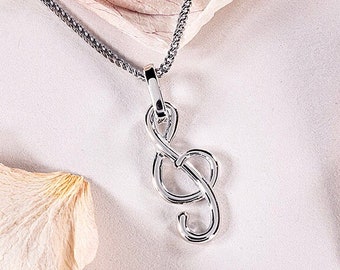 Music Charm Necklace - Treble Clef Charm Musician Gift- Sterling Silver