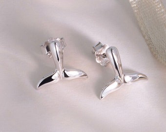 Whale Tail Stud Earrings – Sterling Silver Dolphin Animal Charm Jewelry