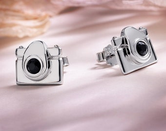 Camera Charm Earrings - Sterling Silver Photographer Jewelry Studs