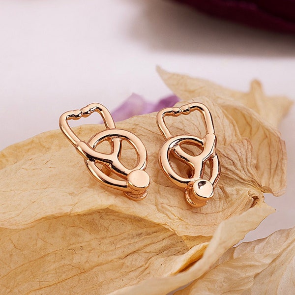 Mini Stethoscope Earrings - 14k Rose Gold Plated Silver - Nurse Gift, RN Nurse Earrings, Nurse Jewelry, Retirement or Doctor GIft