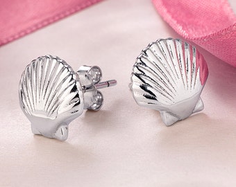 Seashell Fashion Stud Earrings – Sterling Silver Shell Charm Jewelry