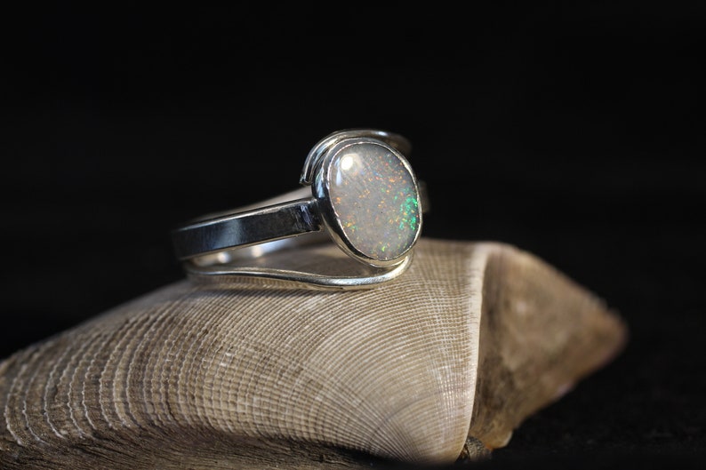 Multicolor Australian Opal in ADJUSTABLE silver double RING
