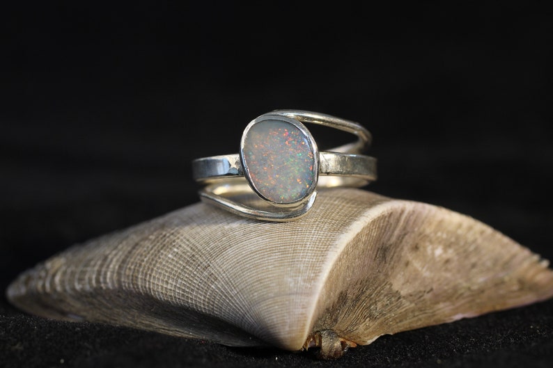 Multicolor Australian Opal in ADJUSTABLE silver double RING