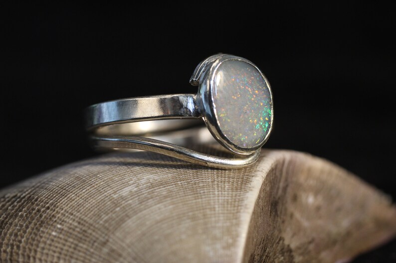 Multicolor Australian Opal in ADJUSTABLE silver double RING