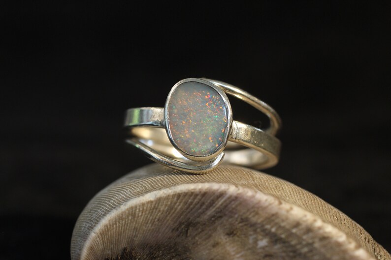 Multicolor Australian Opal in ADJUSTABLE silver double RING