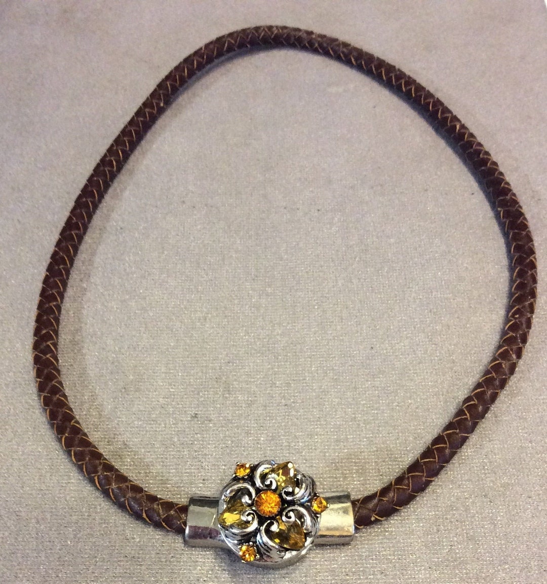Two Snaps With a 20 Inch Leather Snap Choker. Brown With a Magnetic ... image.