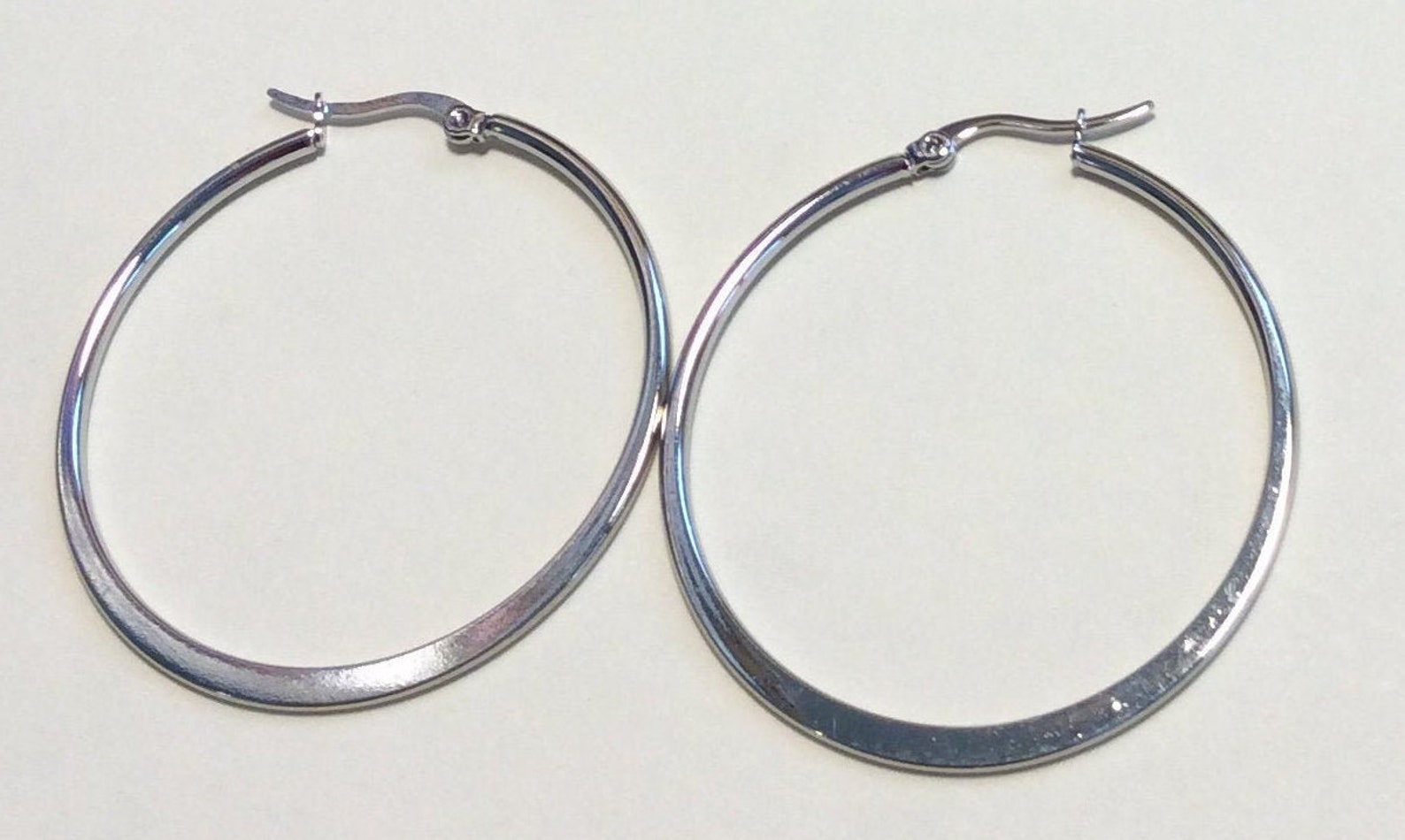 Large Stainless Steel Flat Hoops 1.75 x 1.75 inch dia. Etsy