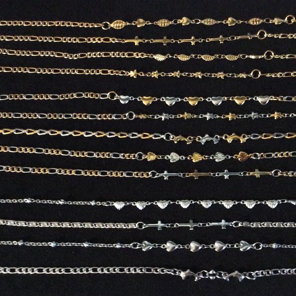 Mother's Day 9" to 10" Stainless Anklets, Non-Tarnish, Non- Allergenic, Select by # 1 thru 13, Gold, 2-tone, Silver. Waterproof.