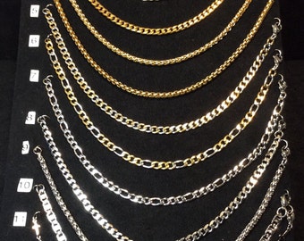 Stainless steel  6 1/2 to 10" Gold ,Silver, and 2-Tone bracelets and  anklets . Cross, gold, & silver.  Non-Tarnish. Can be Cut Shorter.