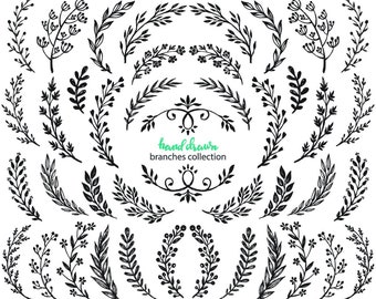 Gran conjunto de flores y ramas dibujadas a mano paquete vectorial