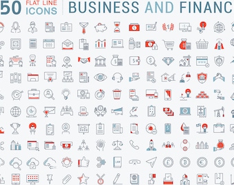 150 business and finance flat line icons vector pack