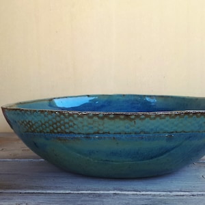 Big pottery turquoise bowl, Big ceramic salad bowl, Large ceramic serving dish, Large pottery bowl, Father's Day gift, Ceramic dinnerware image 5