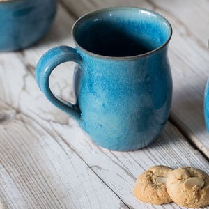 Pottery turquoise mug set, SET OF 2