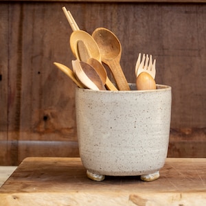 Ceramic medium-sized white cutlery holder, Ceramic container, Medium sized white pottery utensils jar, Kitchen storage dish