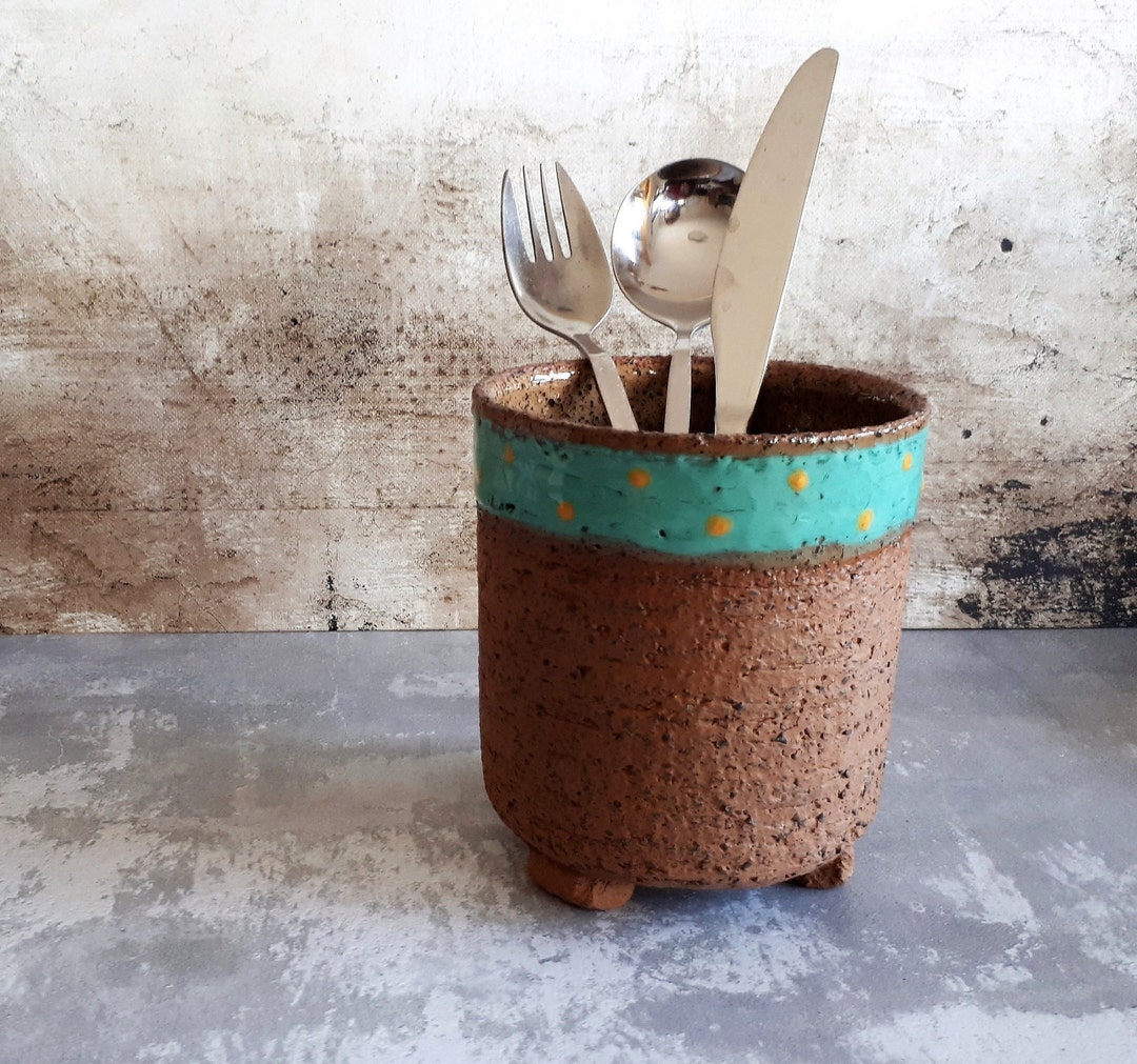 Ceramic Rustic Utensils Holder Pottery Cutlery Dish Pottery Etsy