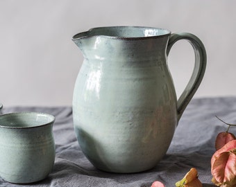 Big ceramic light blue pitcher, Big pottery jug, Big ceramic vase, Pottery light blue vase, Housewarming gift, Wedding gift