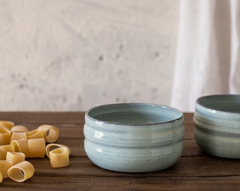 Ceramic light blue soup bowls set, SET OF TWO, Pottery light blue bowls set, Ceramic serving dish, Ramen bowls, Mother's day gift