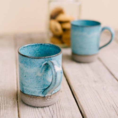Set of Two Coffee Mugs Pottery Coffee Mugs Turquoise Mugs Etsy