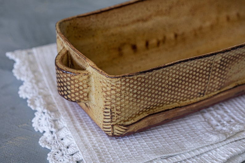 Ceramic baking dish, Rustic brown serving dish, Big ceramic pan, Big pottery rustic brown baking dish, Pottery bread dish image 3