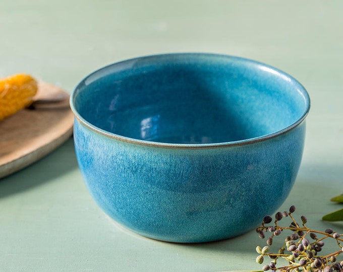 Pottery turquoise medium-sized salad bowl, Pottery serving dish, Ceramic turquoise bowl, Ceramic serving dish, Housewarming gift