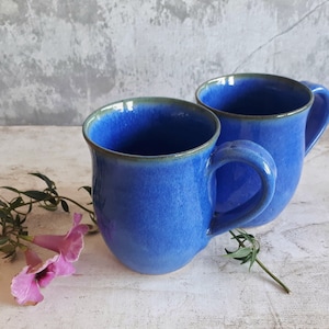 Ceramic blue mug set, SET OF TWO, Pottery blue coffee mugs set, Pottery tea cups, Ceramic coffee mugs handmade, Gift for him