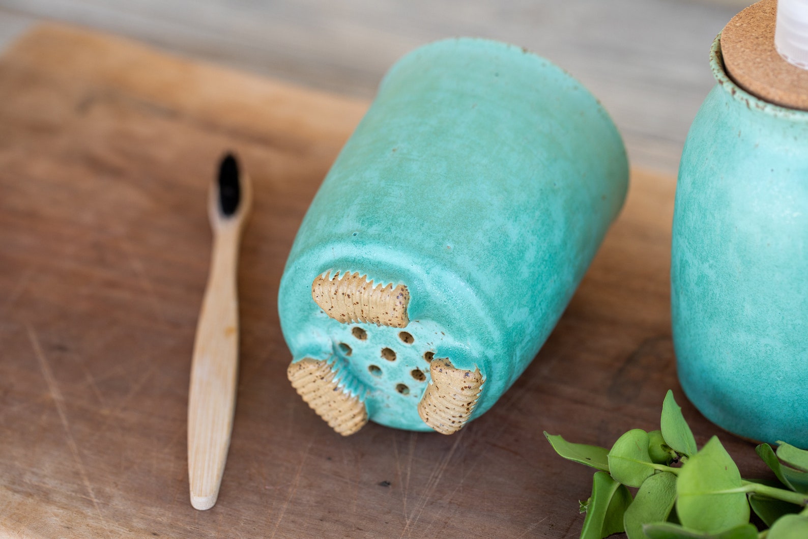 Ceramic utensil holder Pottery semi matte turquoise Etsy