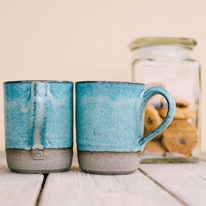 Ensemble de tasses turquoise en céramique, tasse à café en céramique, ensemble de tasses en céramique turquoise, ensemble de tasses à thé en poterie, LOT DE DEUX, cadeau pour les amateurs de café, image 1