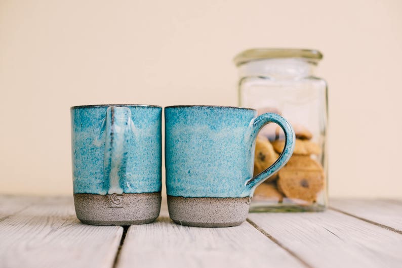 Pottery turquoise mug set, Ceramic coffee mug, Ceramic turquoise mugs set, Pottery tea cups set, SET OF TWO, Coffee lovers gift, image 1
