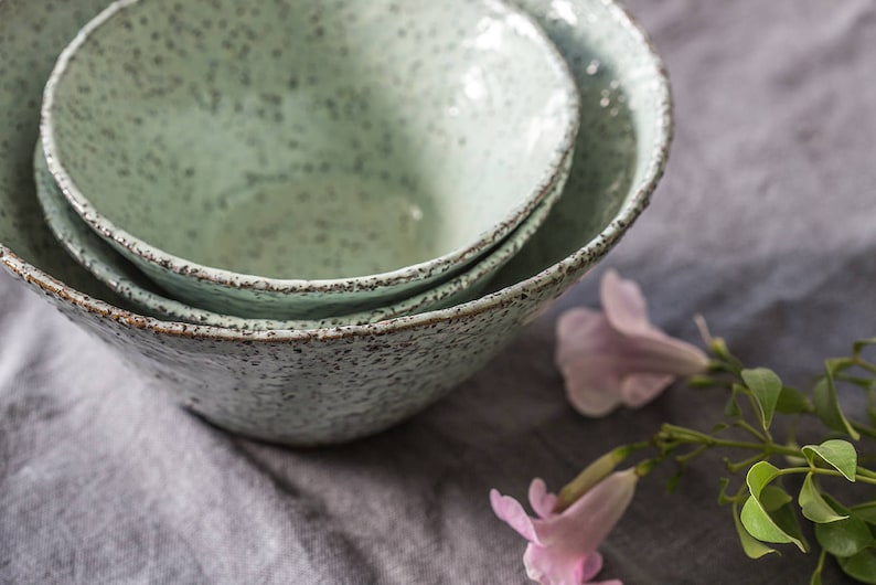 Ceramic light blue bowl, Ceramic light blue dish, Pottery salad bowl, Ceramic serving bowl, Pottery blue bowl, Ceramic bowl set image 6