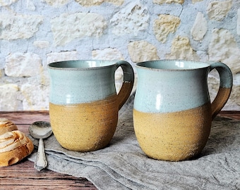 Ceramic light blue mug set, Ceramic coffee mug handmade, Pottery light blue coffee mugs, coffee mug pottery, SET OF TWO, Housewarming gift