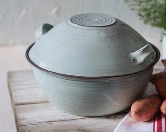 Big ceramic casserole, Pottery light blue baking dish, Big ceramic bowl, Big pottery casserole, Pottery cooking pot, Wedding gift