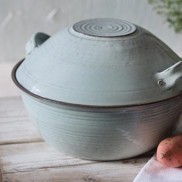 Big ceramic casserole, Pottery light blue baking dish, Big ceramic bowl, Big pottery casserole, Pottery cooking pot, Wedding gift