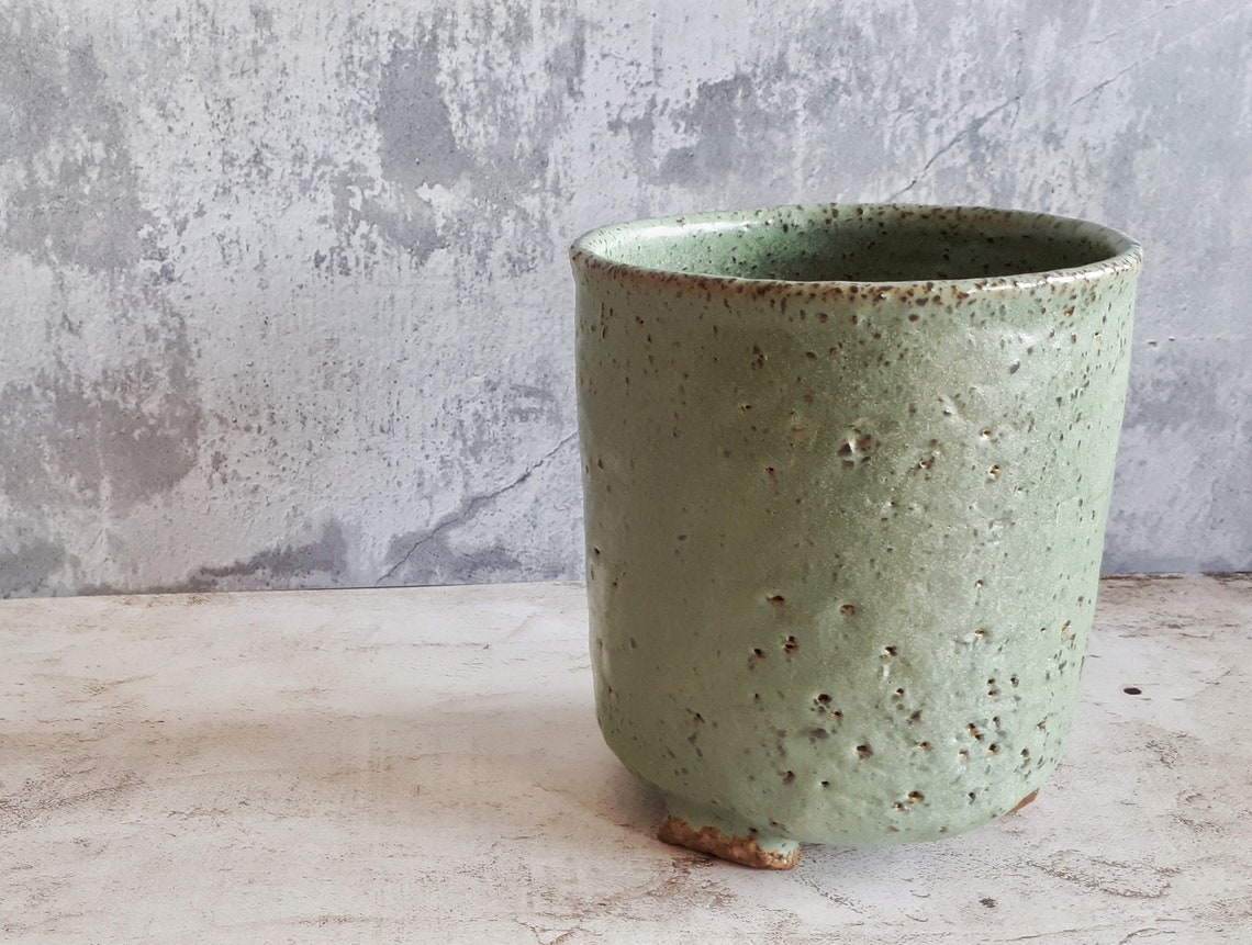 Ceramic Rustic Green Utensils Holder Pottery Mediumsized Etsy