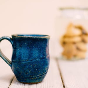 Ceramic blue coffee mug, Pottery blue tea mug, Pottery rustic cup, Gift for her, Coffee lovers gift, Gift for her image 1