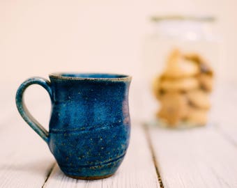 Ceramic blue coffee mug, Pottery blue tea mug, Pottery rustic cup, Gift for her, Coffee lovers gift, Gift for her, US DDP