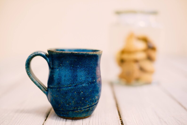 Ceramic blue coffee mug, Pottery blue tea mug, Pottery rustic cup, Gift for her, Coffee lovers gift, Gift for her image 1