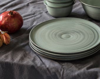 Big pottery light blue plate set, Big ceramic plate set, Big light blue dinner plates, Pottery serving plates, SET OF TWO, Housewarming gift