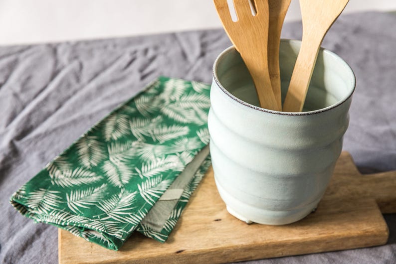 Ceramic big light blue utensils holder Etsy