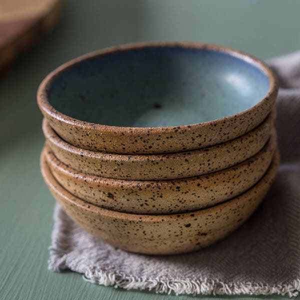 Ceramic tapas bowls, SET OF FOUR, Pottery small bowls set, Ceramic small green and blue bowls, Ceramic dipping dish set, Passover gift