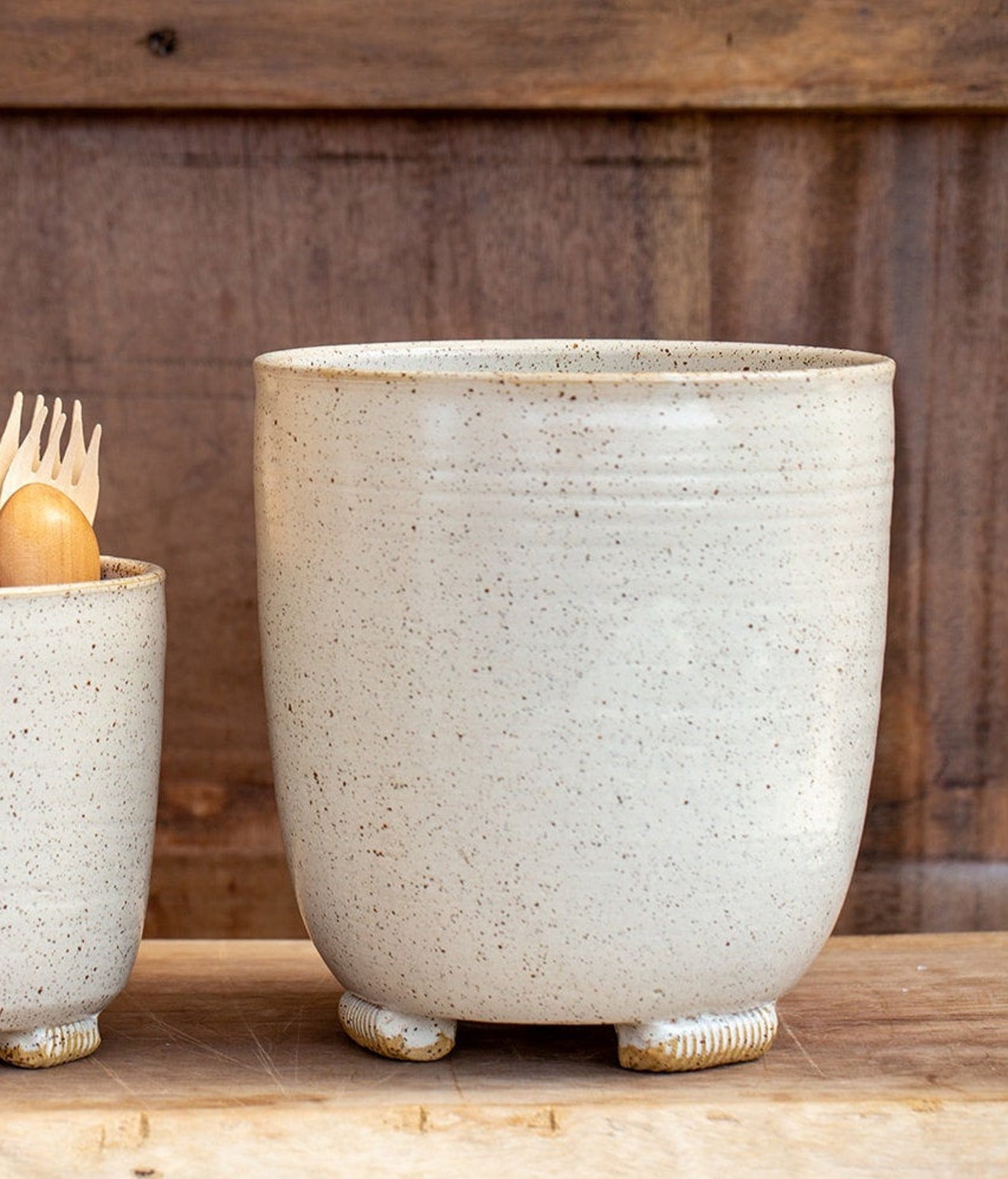 Big Ceramic White Utensil Holder Big Pottery Utensil Holder Etsy