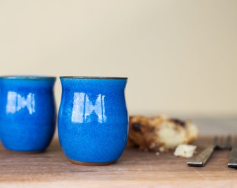 Ceramic blue tumbler set, SET OF 2, Small cups, Small handless pottery tumblers, Ceramic dessert dish, Coffee lovers gift, Gift for him