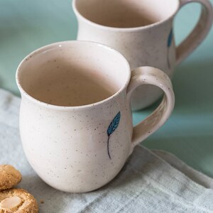 Ceramic white dotted mug set, SET OF 2, Pottery coffee mugs set, Pottery tea cups, Coffee lovers gift, gift for her image 4