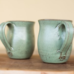 Pottery light green mug set handmade, SET OF 2, Ceramic coffee mugs, Ceramic tea mugs handmade, Gift for her