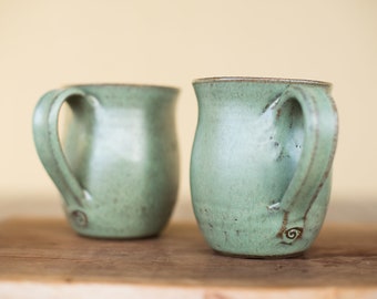 Pottery light green mug set handmade, SET OF 2, Ceramic coffee mugs, Ceramic tea mugs handmade, Gift for her