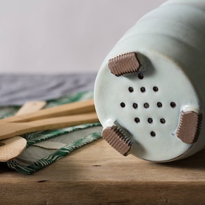 Big ceramic light blue utensil holder, Big pottery light blue utensils dish, Big ceramic container, Silverware Organizer image 5