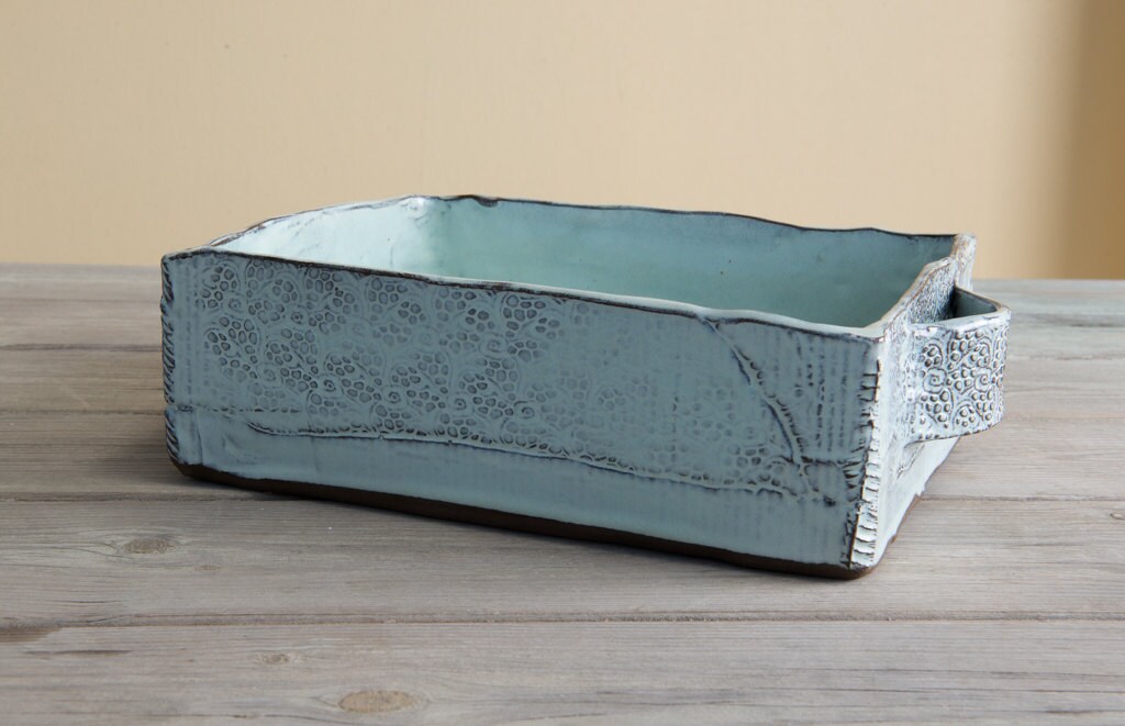 Big Pottery Lasagna Baking Dish Ceramic Light Blue Lasagna Etsy UK